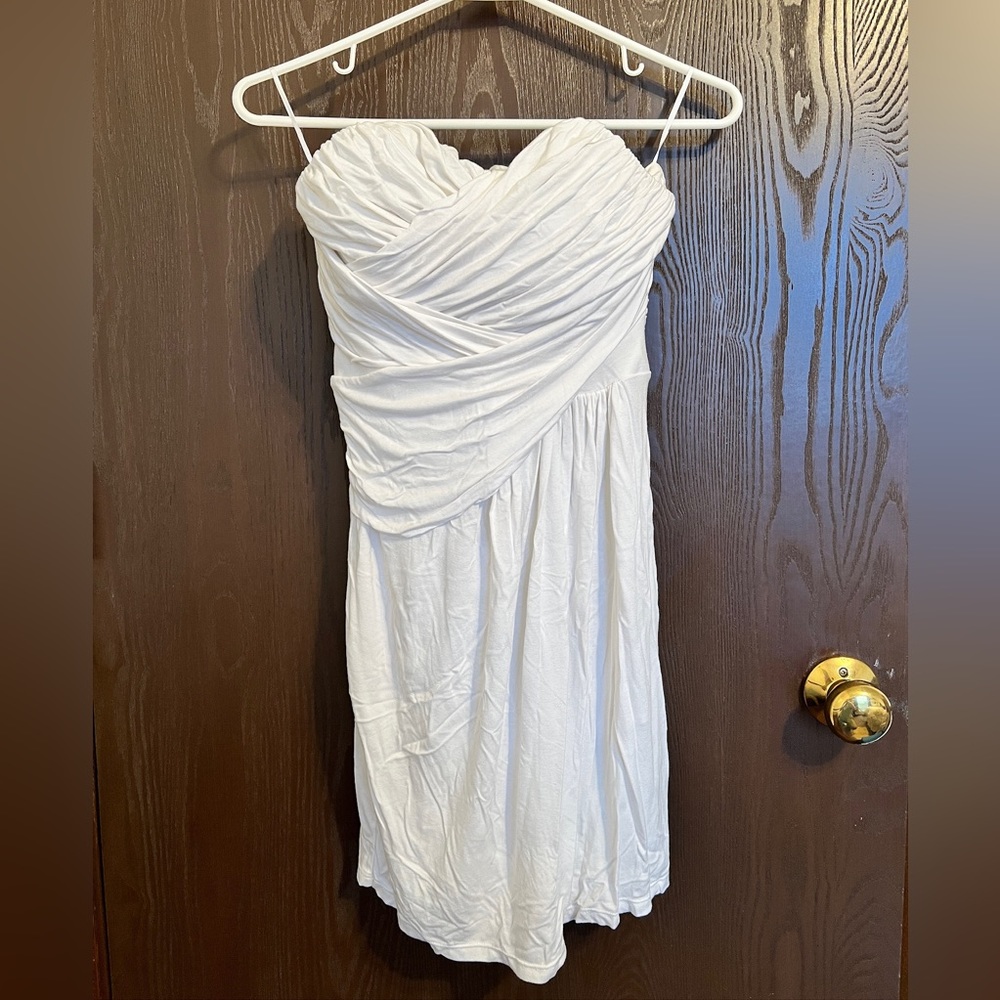 Express strapless sweetheart neckline draped jersey dress